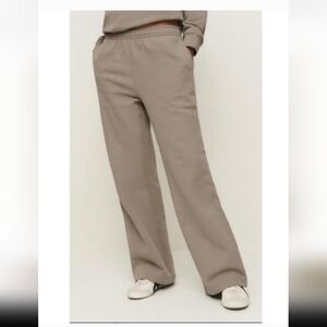 REFORMATION 100% Organic Cotton Kira Wide Leg Sweatpants Tan Sand Size XL